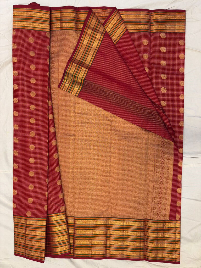 Maroon Pure Silk Saree with Golden Zari Border
