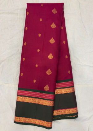 Maroon & Dark Green Pure Silk Saree with Golden Zari Border