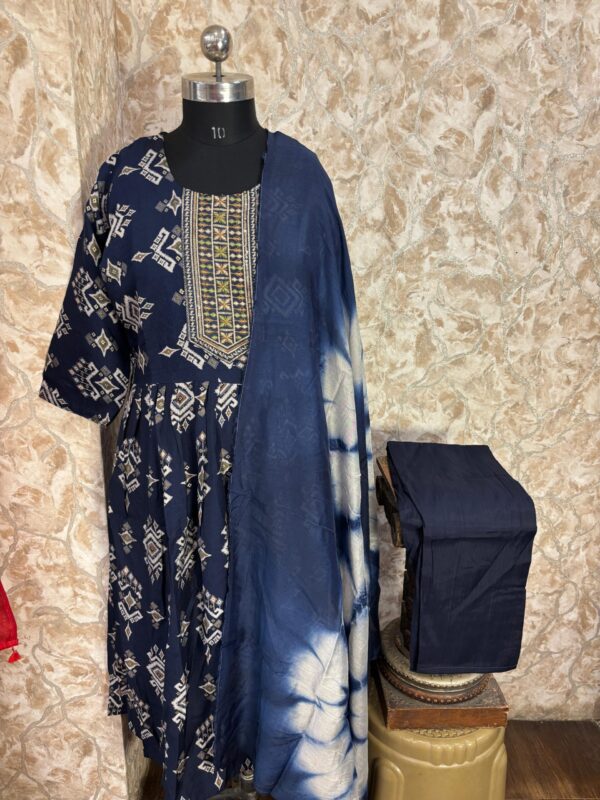 Navy Blue Printed Kurta Set with Dupatta