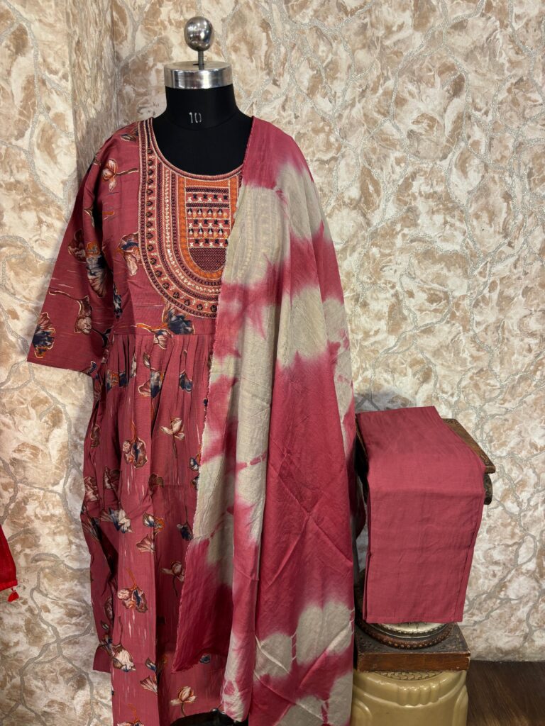 Maroon Floral Printed Cotton Salwar