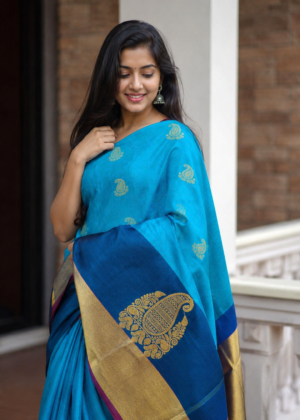 bluesilksaree290626 Sky Blue Soft Silk Saree