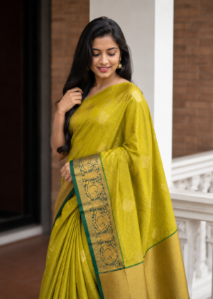 greensilk290626 Lime Green Soft Silk Saree
