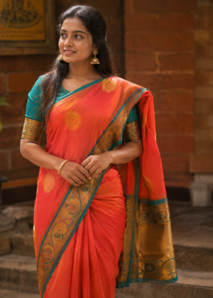 silk029062601 Orange Soft Silk Saree